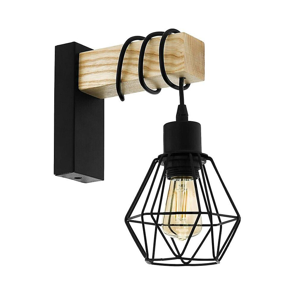 Townshend 5 Interior Wall Light, Interior Light With Vintage And Industrial Design, Retro Lamp In Black Steel And Wood, E27 Socket