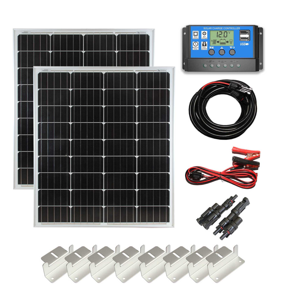 160w Mono Solar Panel Battery Charging Kit Controller Cables & Mounting Brackets