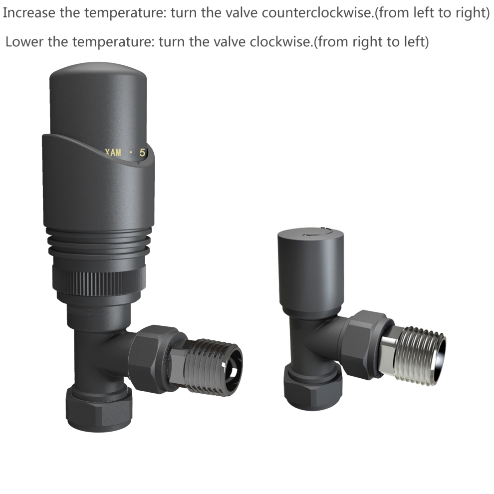 (Thermostatic Angled Anthracite) 15mm x 1/2" Angled  Radiator Twin Valves