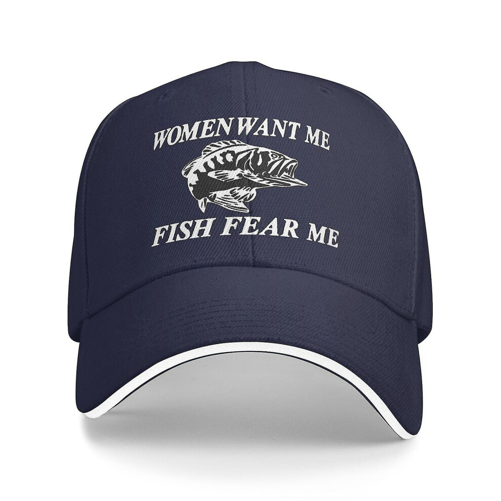 (fish 27) Women Want Me Fish Fear Me Washed Baseball Cap Trucker Hat Adult Unisex Adjustable Dad Hat Summer Breathable Stretch Hats
