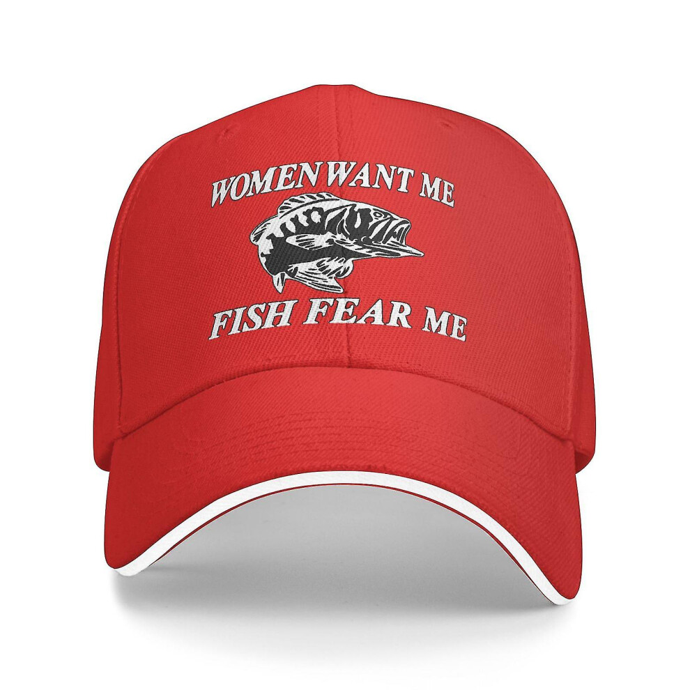 (fish 30) Women Want Me Fish Fear Me Washed Baseball Cap Trucker Hat Adult Unisex Adjustable Dad Hat Summer Breathable Stretch Hats
