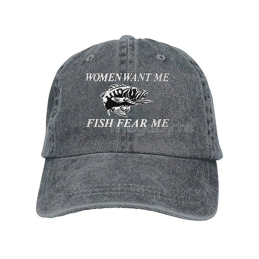 (fish 3) Women Want Me Fish Fear Me Washed Baseball Cap Trucker Hat Adult Unisex Adjustable Dad Hat Summer Breathable Stretch Hats