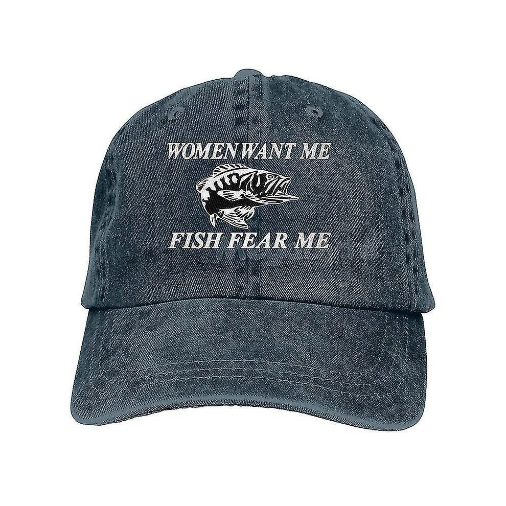 (fish 2) Women Want Me Fish Fear Me Washed Baseball Cap Trucker Hat Adult Unisex Adjustable Dad Hat Summer Breathable Stretch Hats