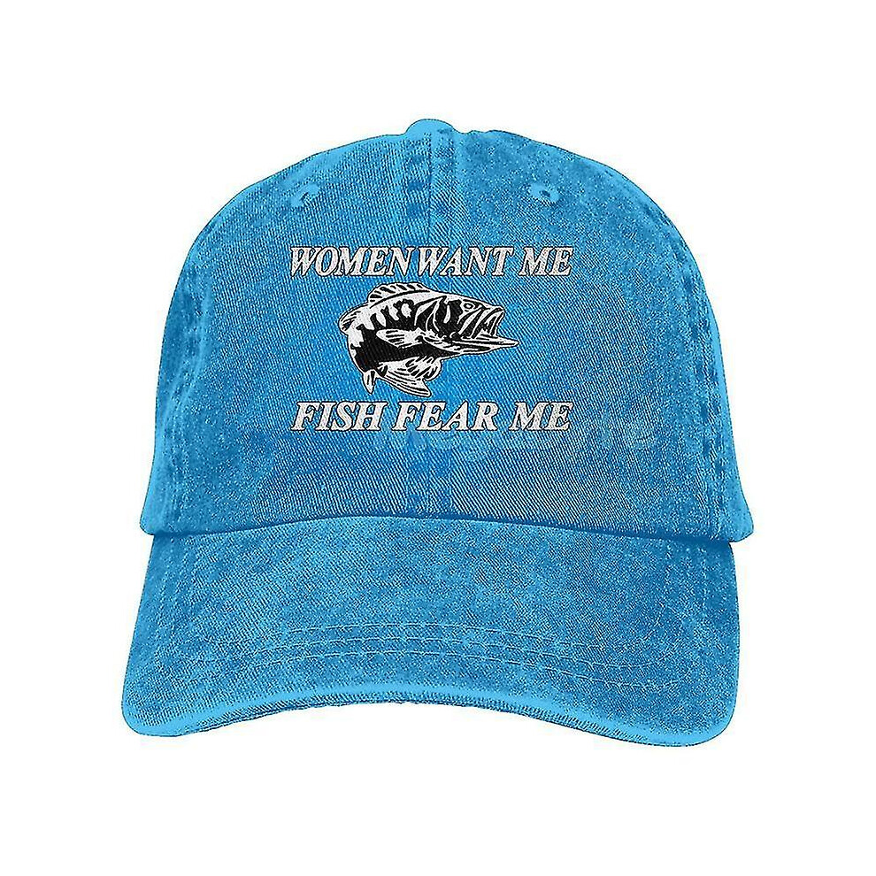 (fish 6) Women Want Me Fish Fear Me Washed Baseball Cap Trucker Hat Adult Unisex Adjustable Dad Hat Summer Breathable Stretch Hats