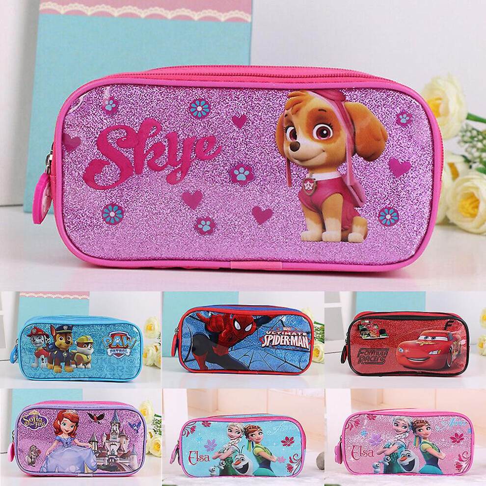 (Frozen Blue) Cartoon Print Pencil Case Large Capacity Double Layer Pencil Pouch Stationery Organizer Pen Bag For Kids Boys Girls Students