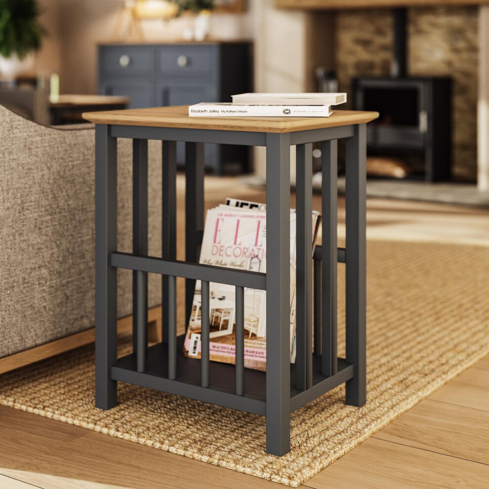 FWStyle Oak Side Storage Table Graphite Blue Ready Assembled
