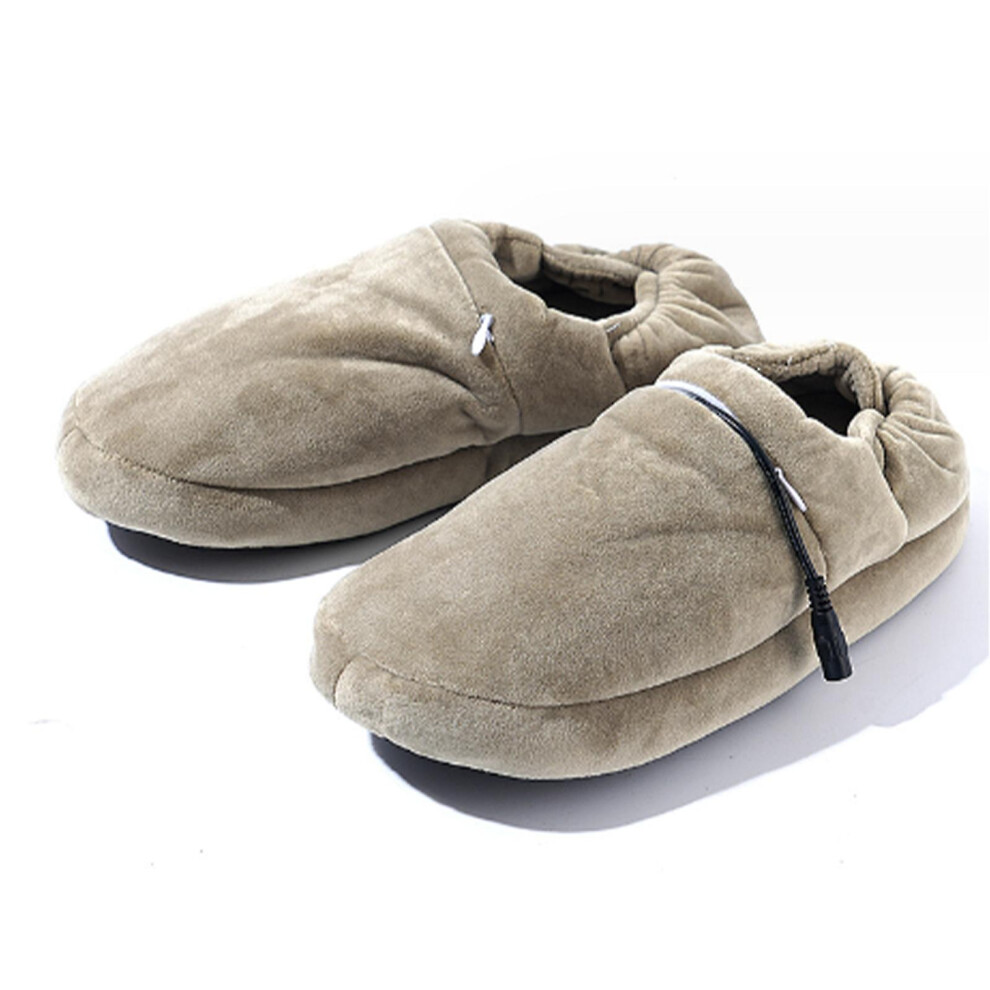 (Khaki) Usb Heated Slippers Foot Warmers For Men Women Plush Rechargeable Heating Shoes Office Winter Warming Slippers Washable Usb Electric Winter Fo