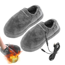 (gray) Usb Heated Slippers Foot Warmers For Men Women Plush Rechargeable Heating Shoes Office Winter Warming Slippers Washable Usb Electric Winter Foot Warme