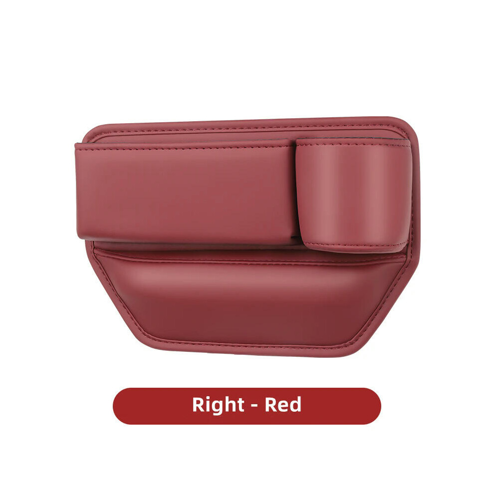 (Red-Right) Leather Car Seat Gap Organizer Multifunction Console Crevice Filler Side Storage Box with Cup Holder Car Interior Storage Pocket