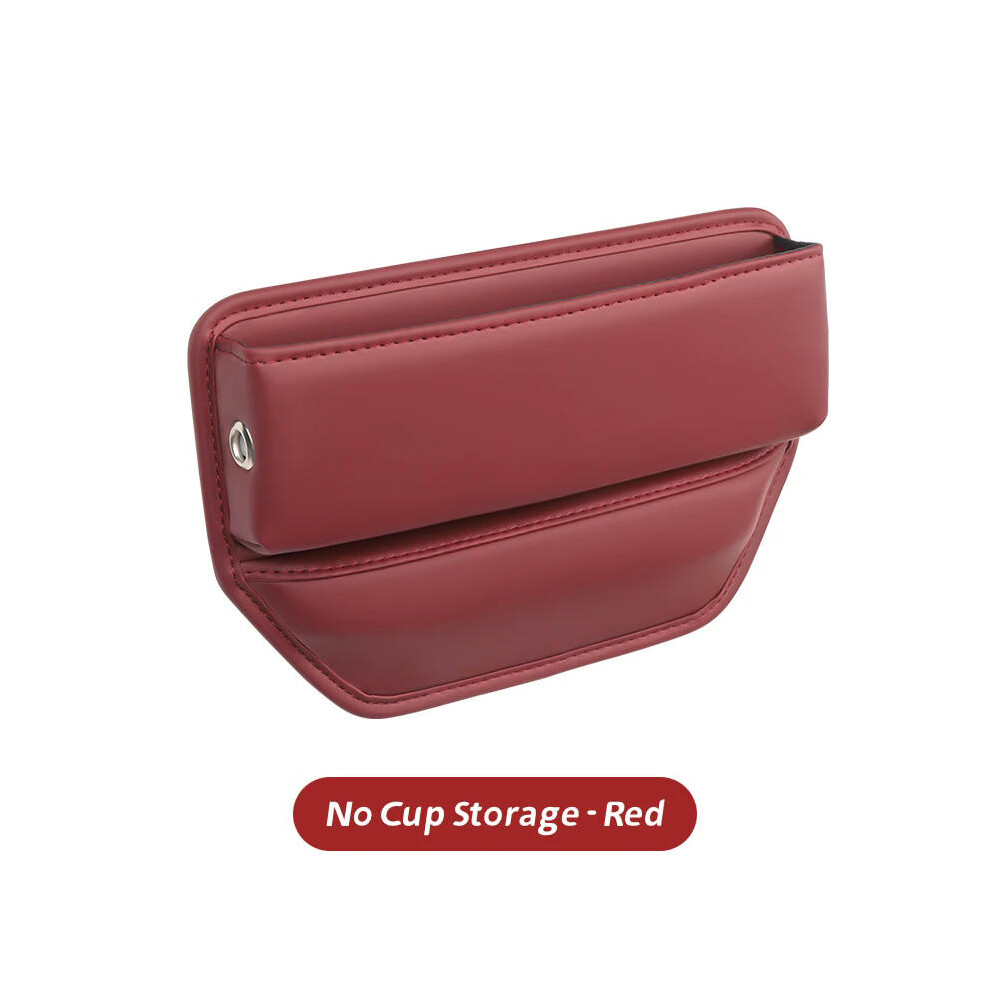 (Basic-Red) Leather Car Seat Gap Organizer Multifunction Console Crevice Filler Side Storage Box with Cup Holder Car Interior Storage Pocket