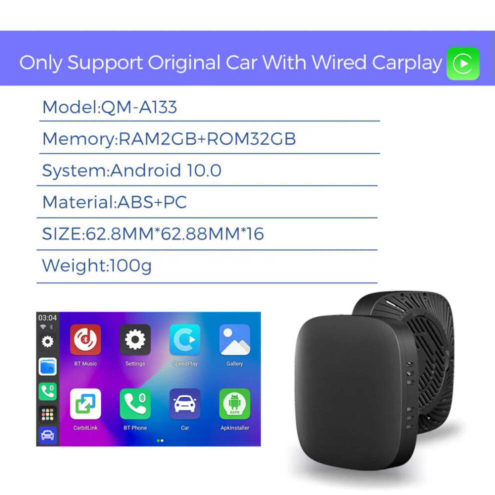 (365 days guarantee, A133) 2024 Carplay AI BOX Wireless Android Auto Carplay TV Box Car Intelligent System 10 2GB+32GB For Mazda Volvo Benz Toyota Kia