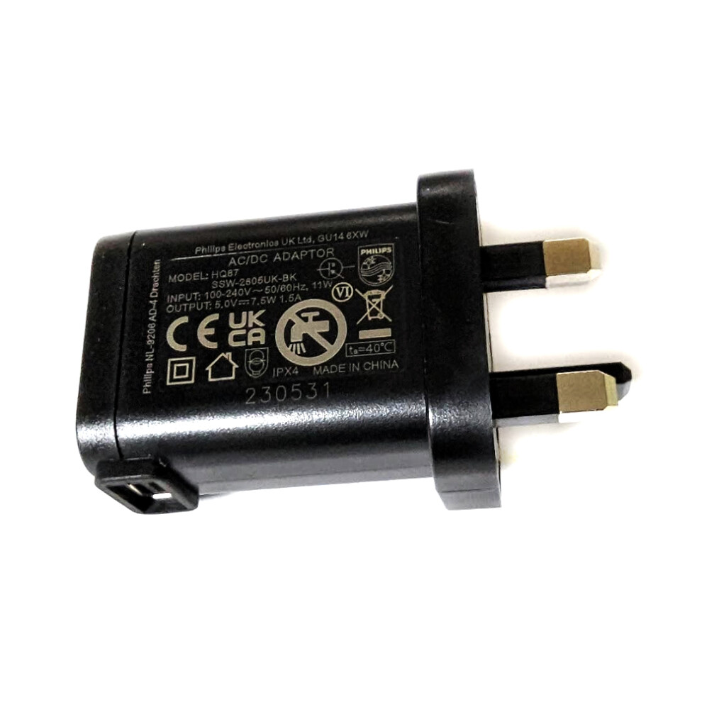 USB-A shaver adaptor UK 3 pin - IPX4 HQ87 for Philips Shavers (see ad)
