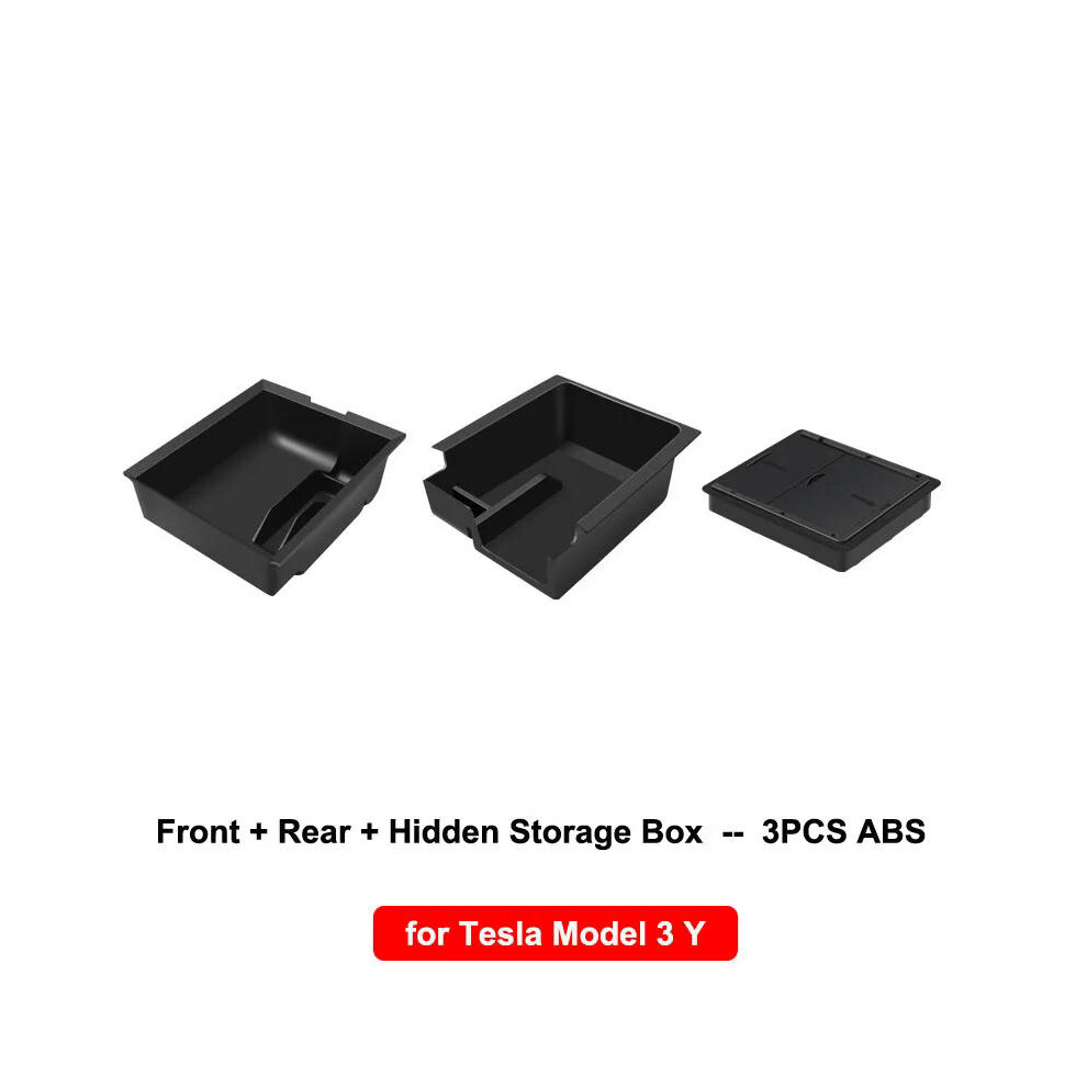 (ABS 3pcs) Car Storage Box For Tesla Model Y 3 Center Console Trays Armrest Hidden Box Bins Cup Holder Under Seat Organizer Car Accessories