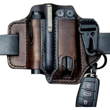 Multifunction Belt Sheath, Men's Leather Edc Pocket Organizer, Leatherman Sheath With Pen Holder, Key Holder, Flashlight Sheath, Leather Edc Pouch (br