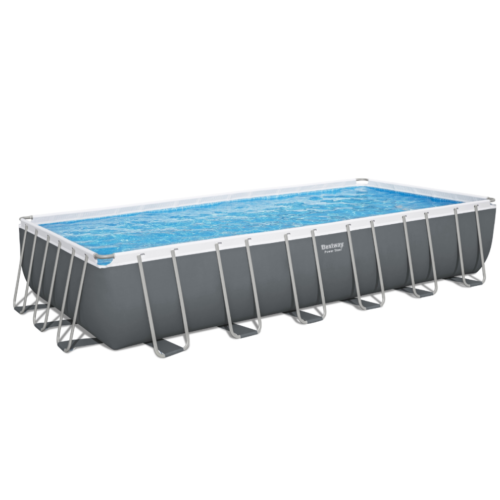 Bestway 24ft x 12ft x 52" Rectangular Power Steel Above Ground Swimming Pool, Sand Filter Pump & Accessories (2024 Version)