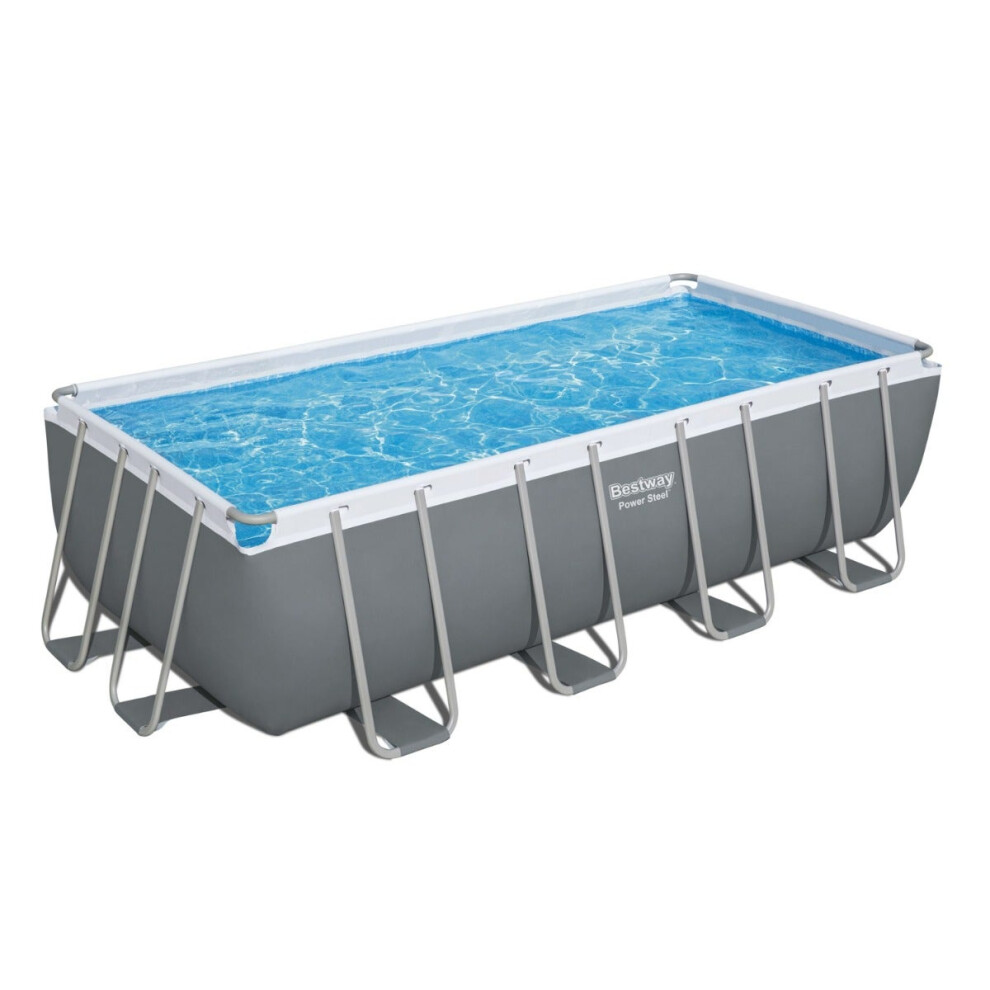 Bestway 16ft x 8ft x 48" Rectangular Power Steel Above Ground Swimming Pool, Sand Filter Pump & Accessories (2024 Version)