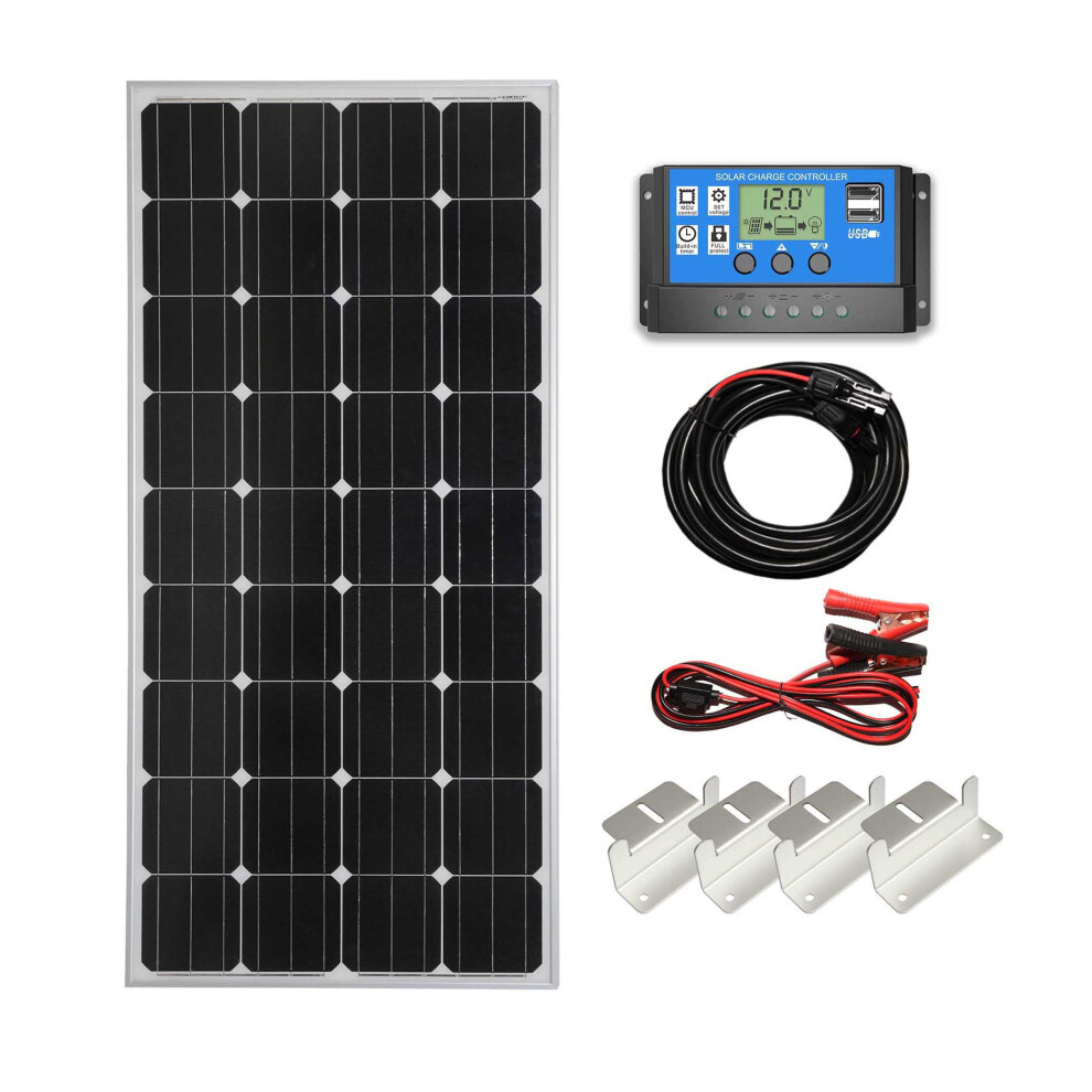 Lowenergie Mono Solar Panel Battery Charging Kit with Charger Controller & Mounting Bracket Set.  (150w)