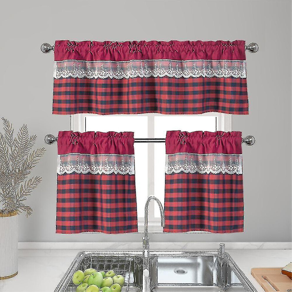 (Wine Red, 74cmx90cm) Kitchen Curtains Decor Window Curtain Luxury Cafe Valance Topper Drapes F4871