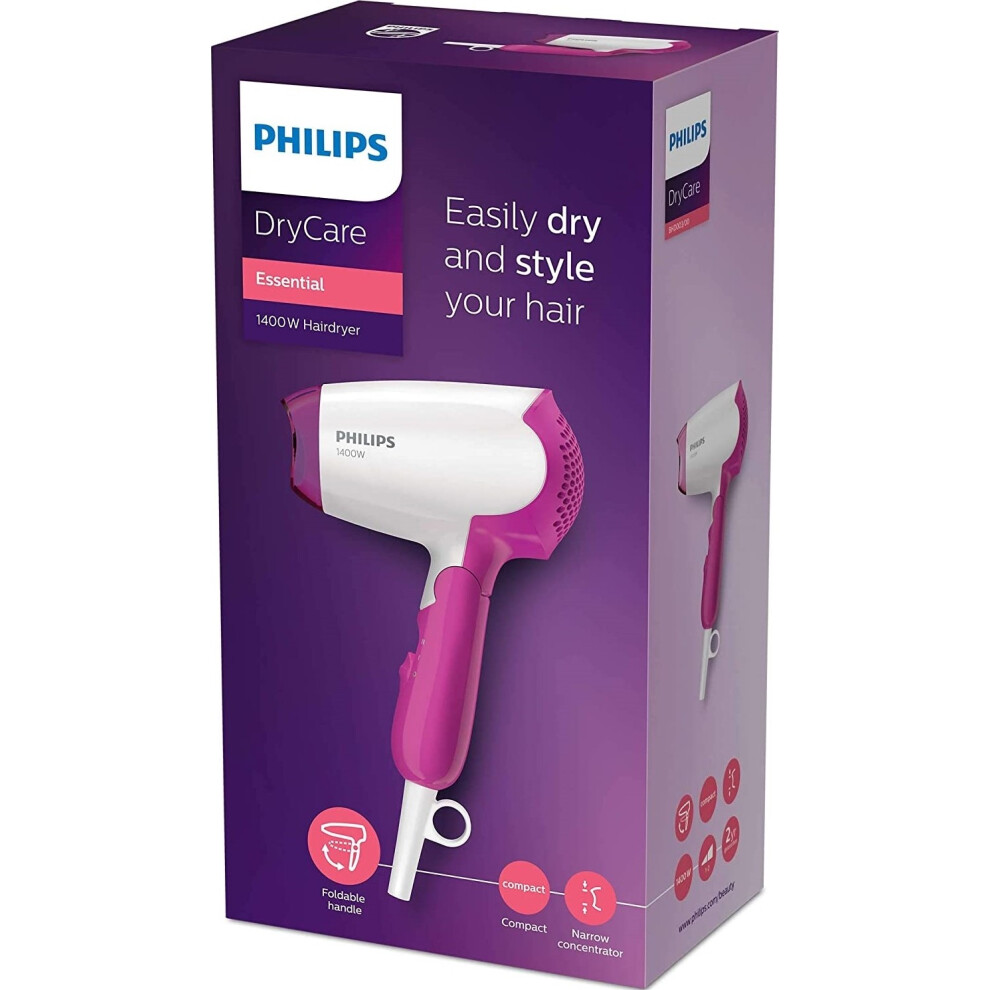 Philips Essential 1400w Travel Hair Dryer Compact Foldable Handle