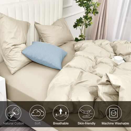 (Beige , Single ) Luxury Reversible Duvet Covers Quilt Quilted Bedding Set 2