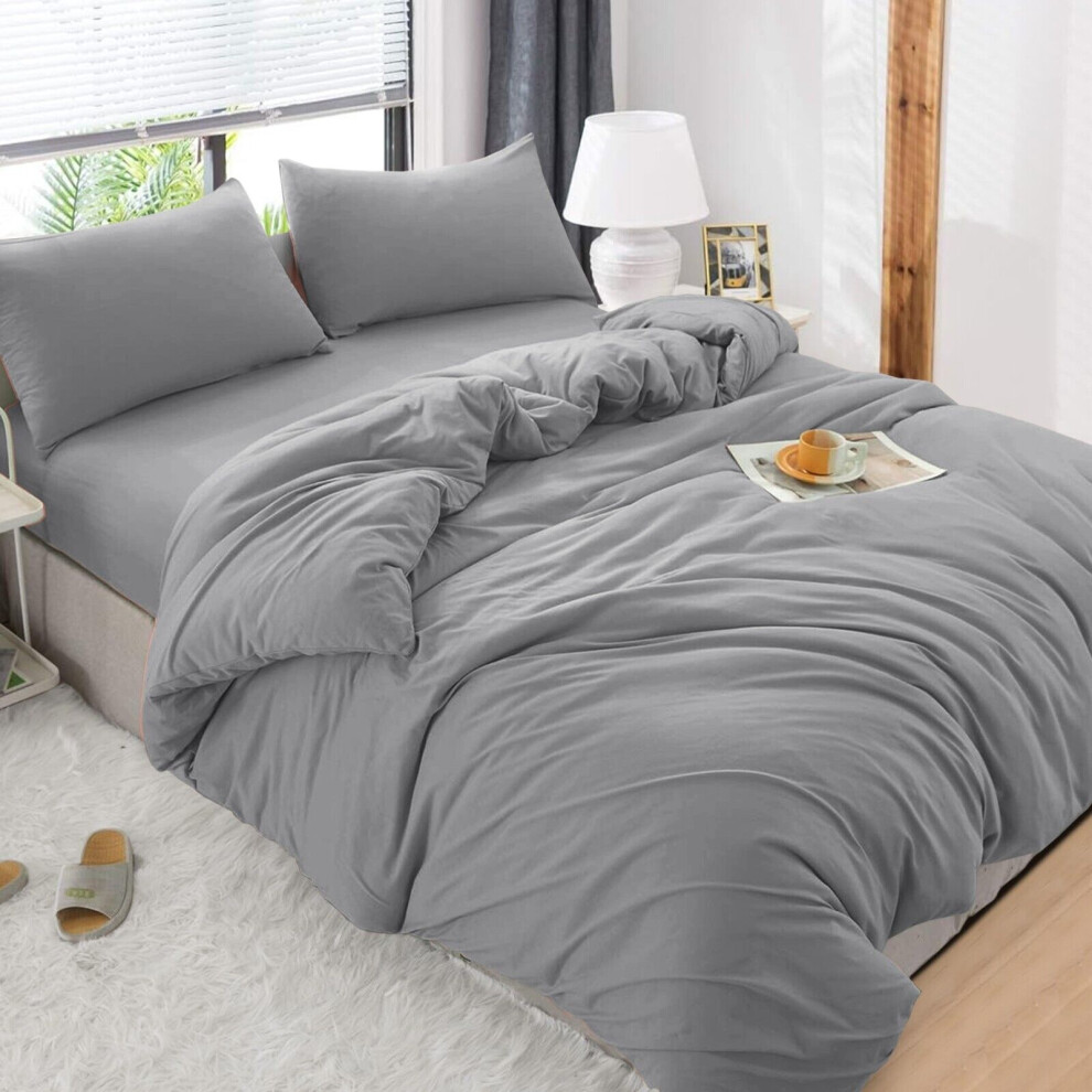 (Grey , Single ) Luxury Reversible Duvet Covers Quilt Quilted Bedding Set