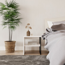 (White) 2pcs 40cm Wood & Steel Bedside Nightstand Unit Table Open Storage Shelf