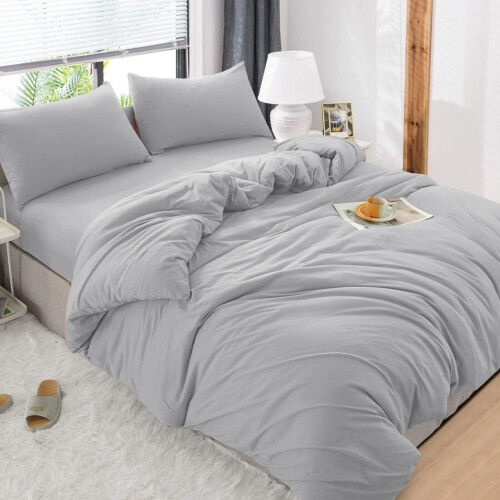 (Silver , Double ) Luxury Reversible Duvet Covers Quilt Quilted Bedding Set