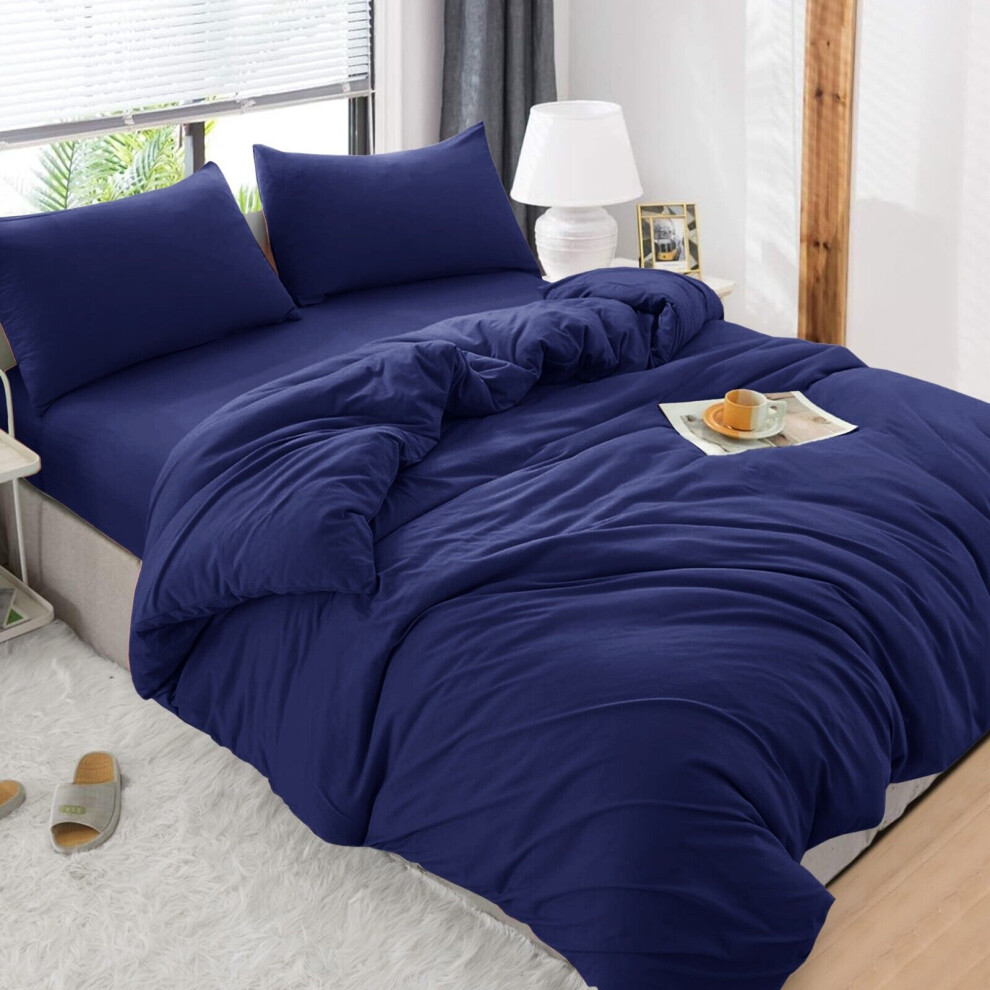 (Navy Blue , Double ) Luxury Reversible Duvet Covers Quilt Quilted Bedding Set