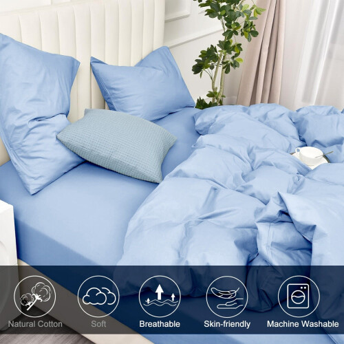 (Sky Blue , Single ) Luxury Reversible Duvet Covers Quilt Quilted Bedding Set 2