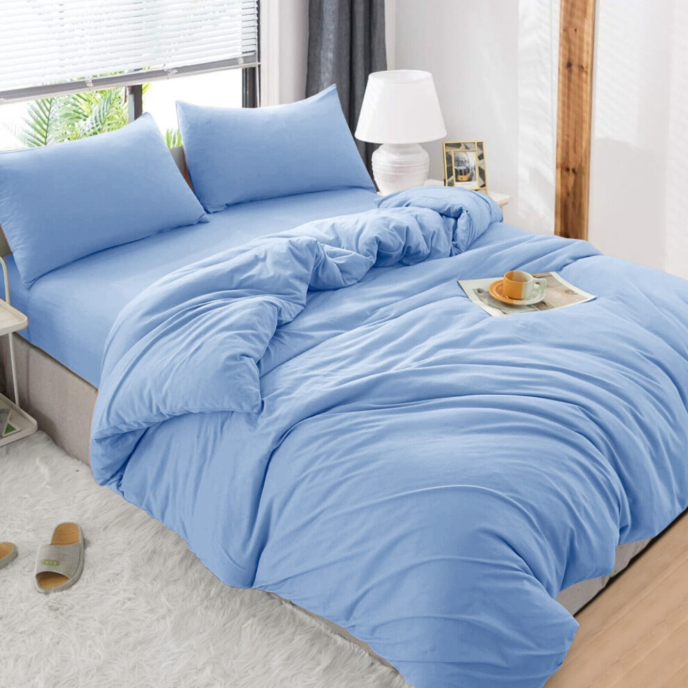 Shah Beddings Ltd (Sky Blue Double ) Luxury Reversible Duvet Covers Quilt Quilted Bedding Set