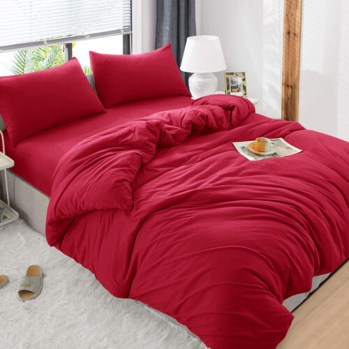 (Red , Double ) Luxury Reversible Duvet Covers Quilt Quilted Bedding Set