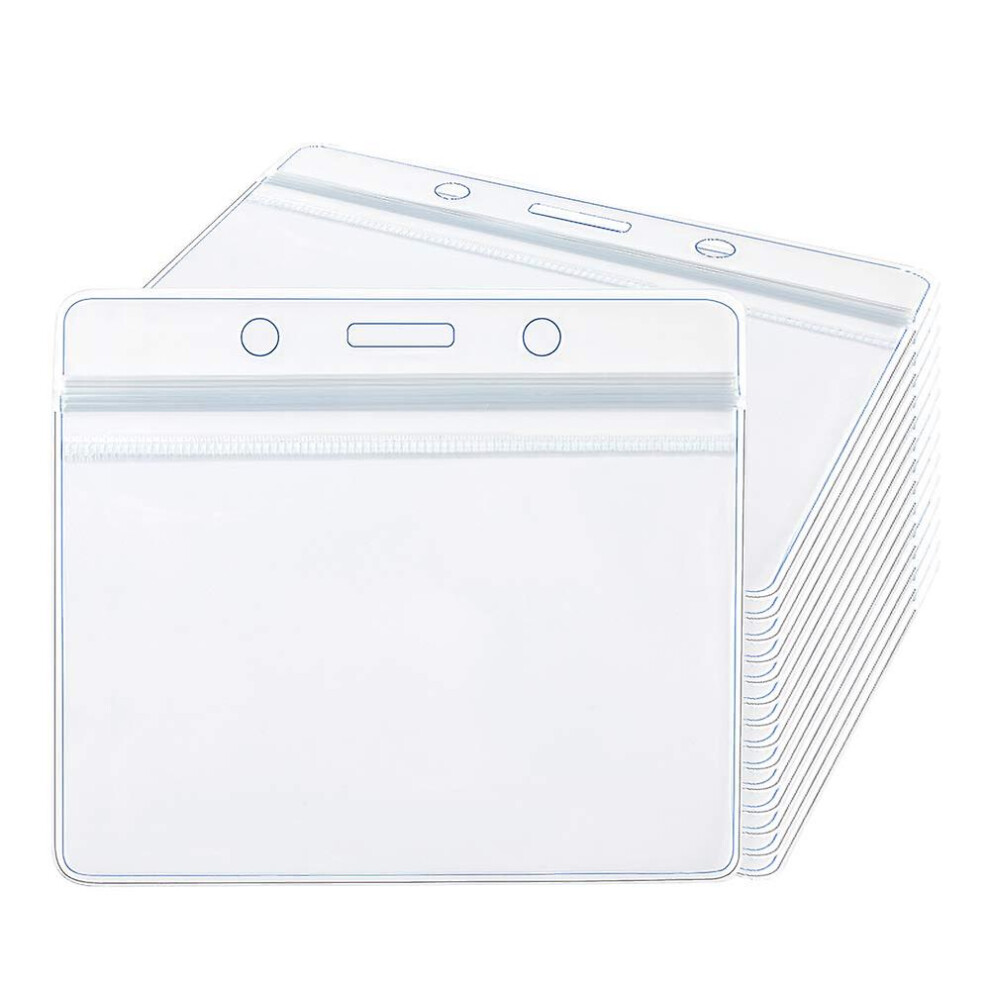 100 Pcs Badge Holder, Plastic Horizontal Name Tag Clear Waterproof Plastic Badge Id Card Holders Plastic Card Holders