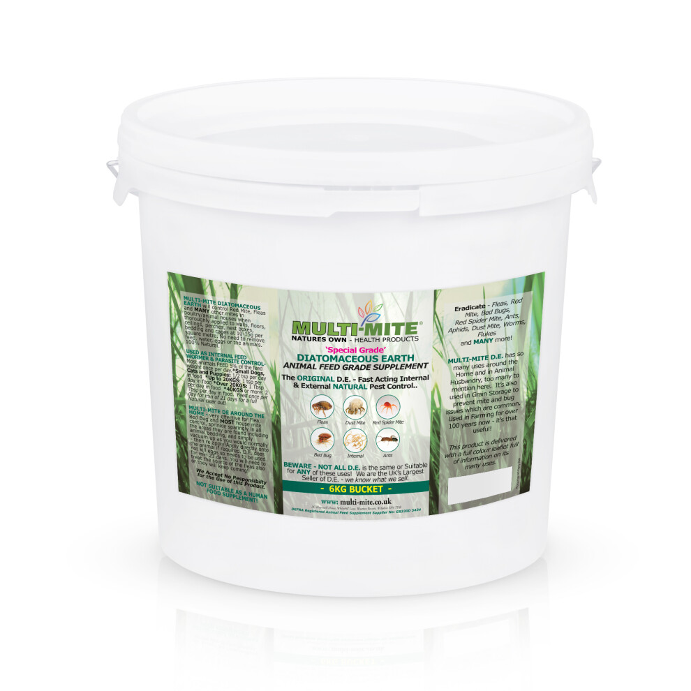 MULTI MITE 6KG Bucket Feed Grade DE Diatomaceous Earth Red Mite, Fleas