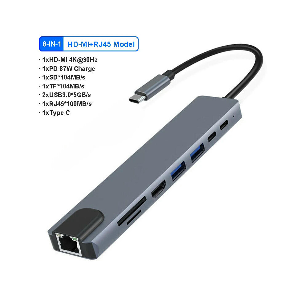 (8-in-1) USB C HUB 4K 30Hz Type C to HDMI-compatible USB 3.0 Adapter 11 in 1 Type C HUB Dock PD 87W USB C Splitter for MacBook Pro Air