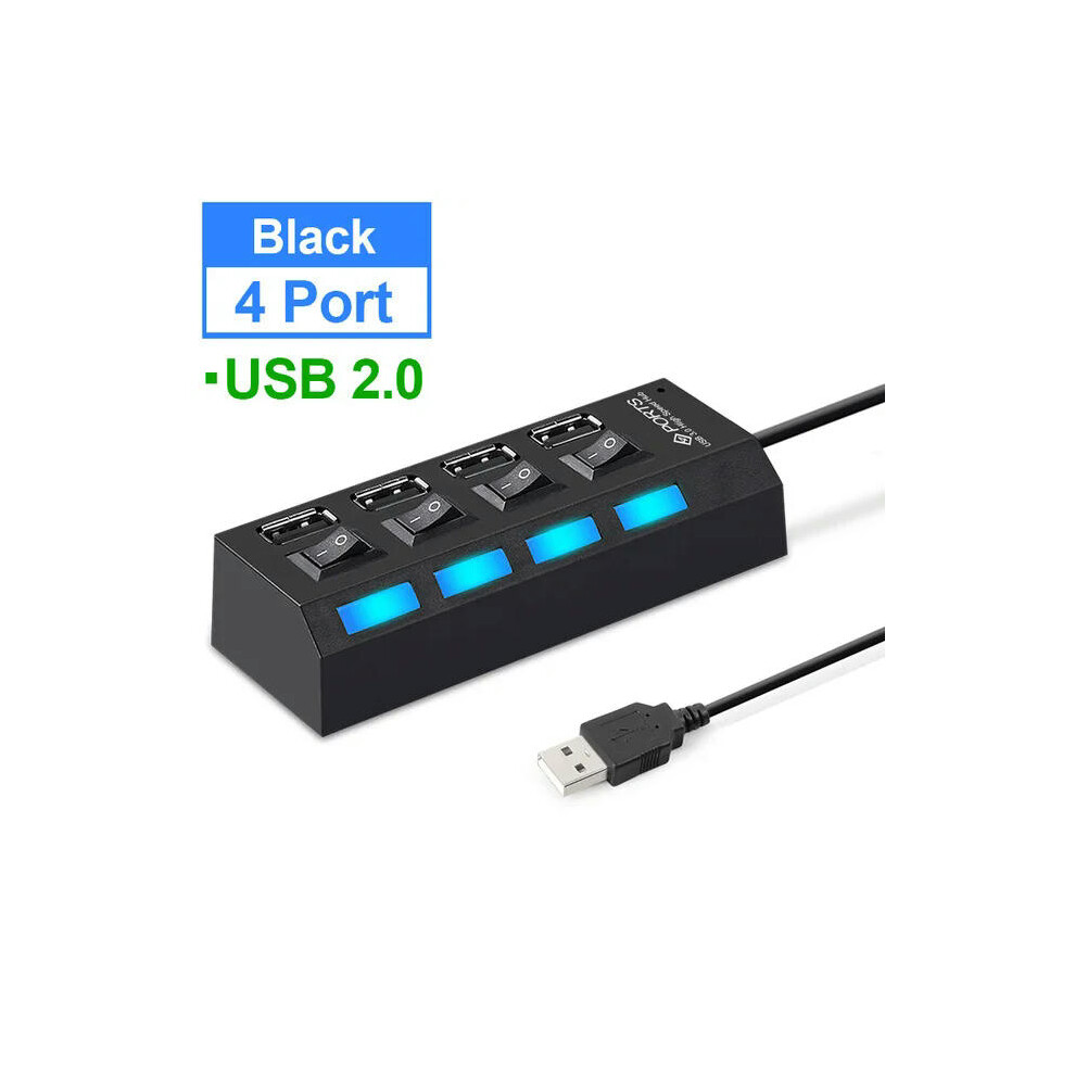 (black 4 port 2.0) YelWong 4/7 Ports USB HUB 2.0 3.0 High Speed USB Splitter Expander Multi-Port Independent Switch for PC Laptop Mac Windows