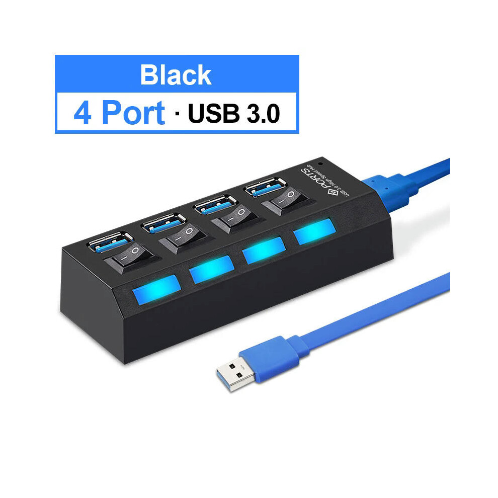 (black 4 port 3.0) YelWong 4/7 Ports USB HUB 2.0 3.0 High Speed USB Splitter Expander Multi-Port Independent Switch for PC Laptop Mac Windows