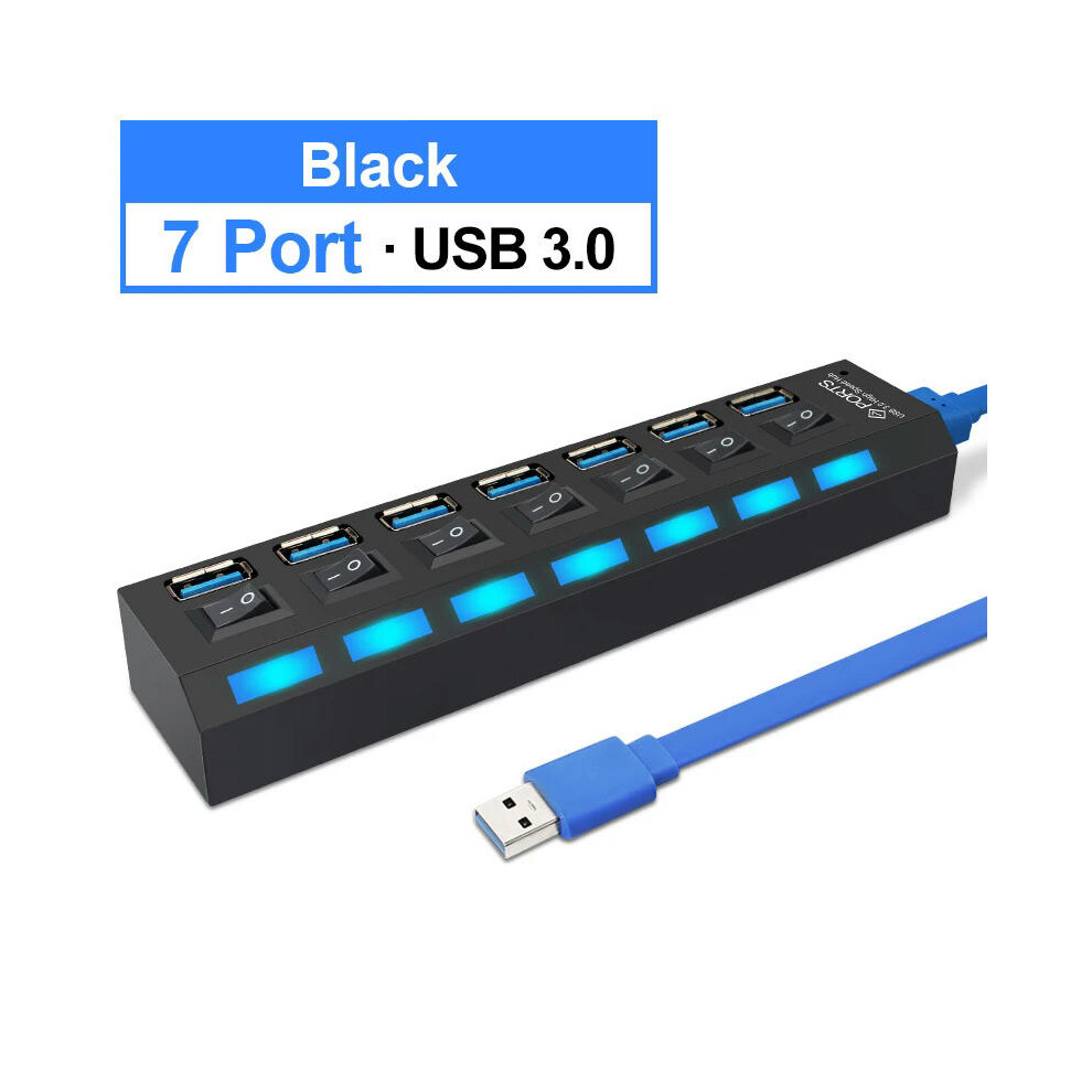 (black 7 port 3.0) YelWong 4/7 Ports USB HUB 2.0 3.0 High Speed USB Splitter Expander Multi-Port Independent Switch for PC Laptop Mac Windows