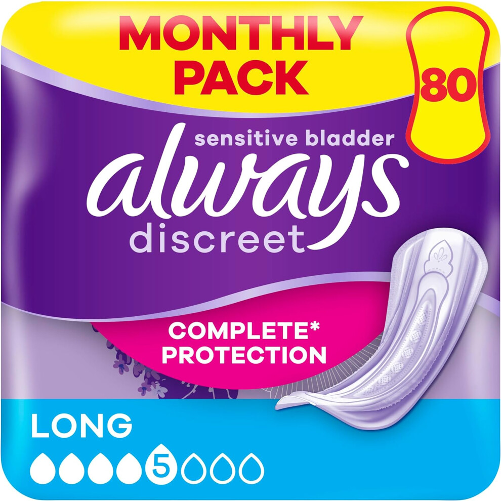 Discreet Incontinence Pads Women Long 80 High Pads (80 X 2) 160 Packs