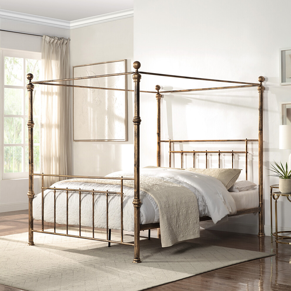(Small Double) Welwyn Vintage Victorian 4 Poster Antique Brass Metal Bed Frame
