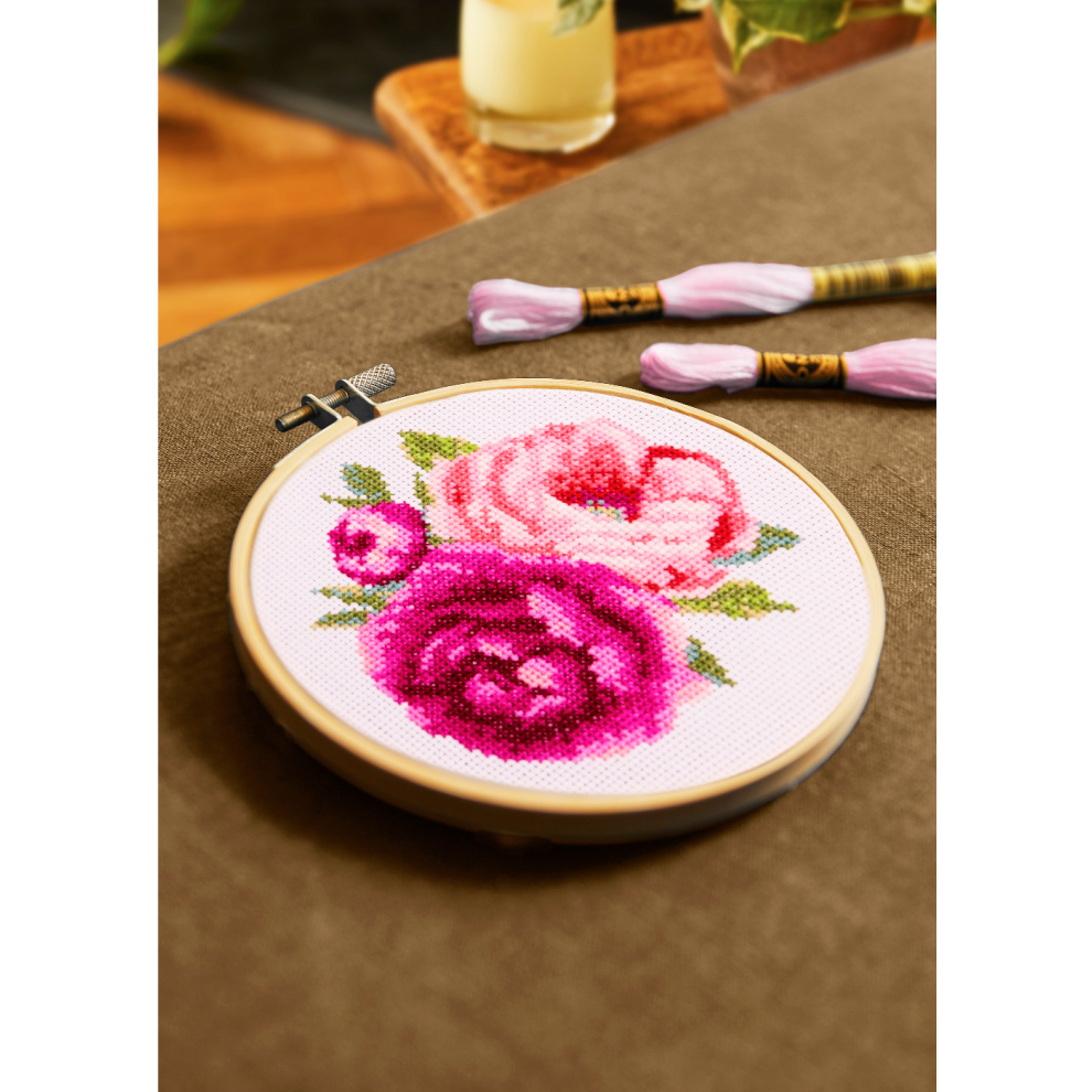 DMC Cross Stitch Kit Pink Peonies by Aksinya Nizhnik - Intermediate