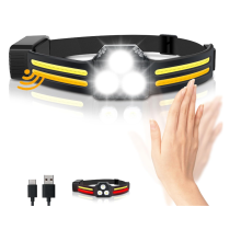 Rechagreable Headlamp, 1200Lumens 3COB Bright Headlamp 260 Wide Beam Headlamp 13 Light Modes Motion Sensor(Black)