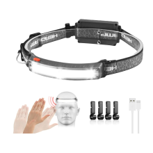 LED Headlamp Rechargeable, 230degree Illumination Headlight, Super Bright Flashlight with Motion Sensors, 6 Modes Lightweight Waterproof(Black)