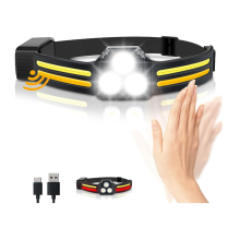Rechagreable Headlamp, 1200Lumens 2COB Bright Headlamp 260Wide Beam Headlamp 9 Light Modes Motion Sensor Red Headlmp Flashlight(Black)