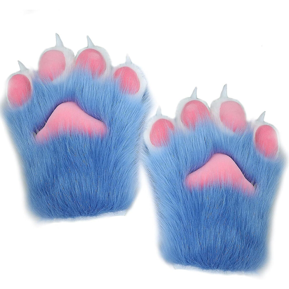 (C ) Cosplay Animal Cat Wolf Bear Dog Fox Paws Claws Mittens Gloves Blue