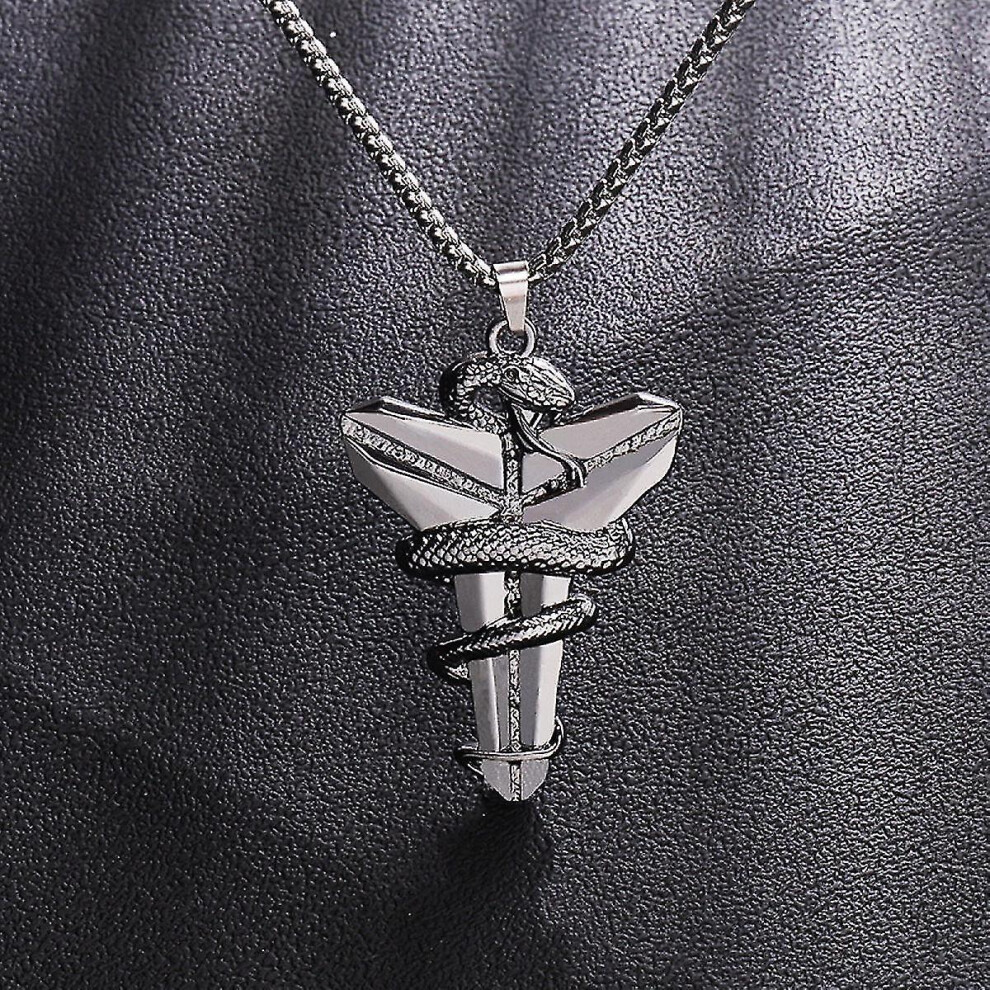 Commemorative Kobe Necklace Stainless Steel Basketball Star Souvenir Fashion Necklace, Black Mamba Commemorative Necklace