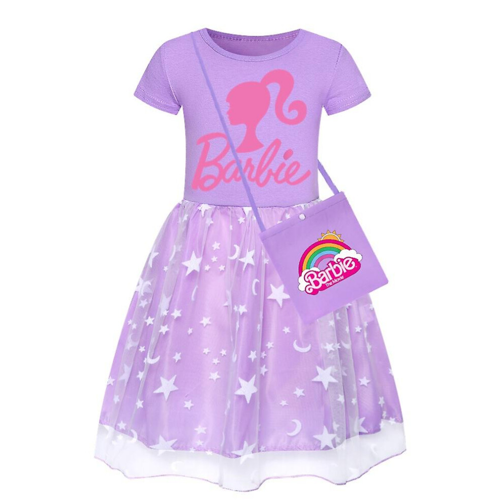 (C, 110) Barbie-pink Girls' Dress Star Rainbow Rainbow Lace Skirt And Crossbody Bag Set-image-OPC-PDSQ625-NEW