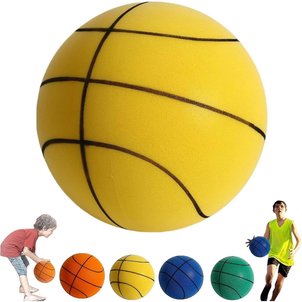 (Yellow, 18CM) The Handleshh Silent Basketball,silent Basketball Dribbling Indoor,uncoated High Density Foam Ball Safe Quiet Basketball