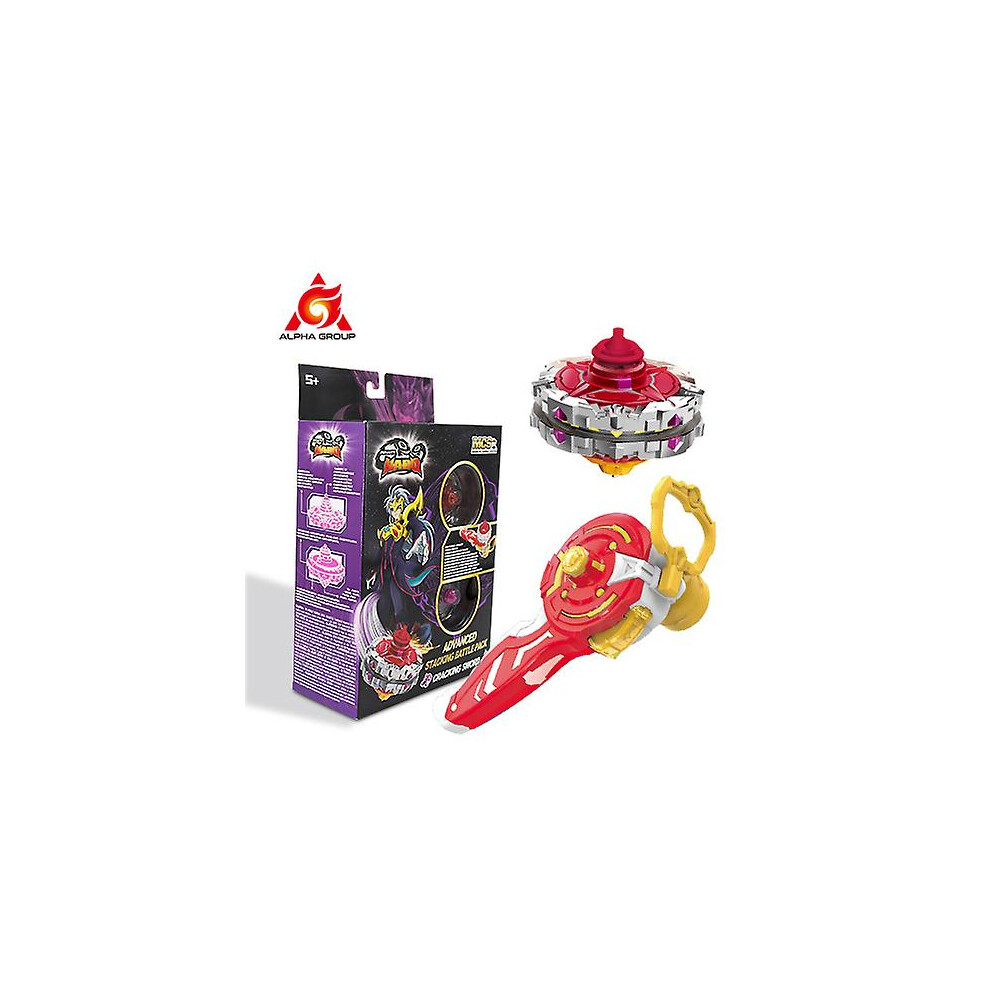 (Cracking Sword) 5 Advanced Stacking Battle Pack Dual Metal Rings Spinning Top Toy With Magnetic Launcher Cartoon Kids Toy