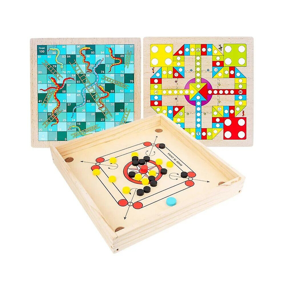 4 In 1 Wooden Carrom Board Toy Catapult Chess Games Checkers Burr-free Two-player Puzzle Game Parent-child Interactive Toys Gift