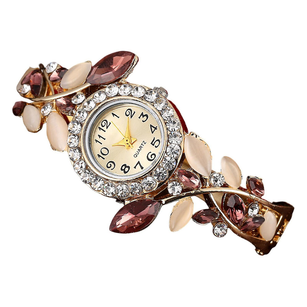 (Purple) Ladies Crystal Quartz Watch Automatic Round Dial Rhinestone Strap Watch For Meetings And Dating Purple